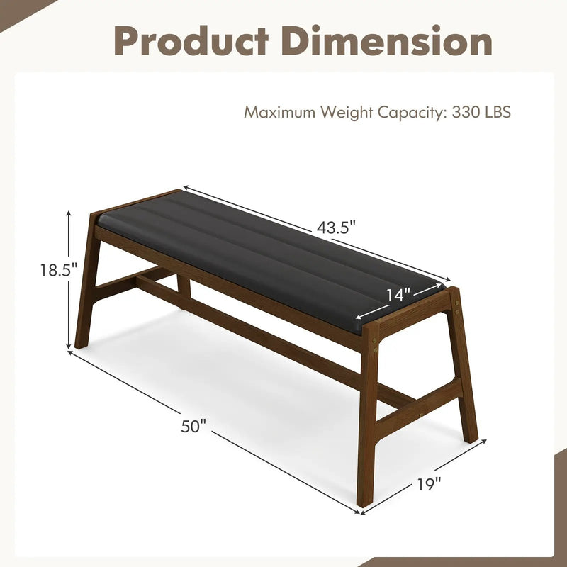 50 Inch Long Solid Wood Dining Bench Upholstered Table Bench with Faux Leather Padded Seat-Walnut by DirectDeals