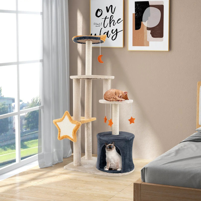 50 Inches Cute Cat Tree for Indoor Cats with Sisal Scratching Posts and Board by DirectDeals
