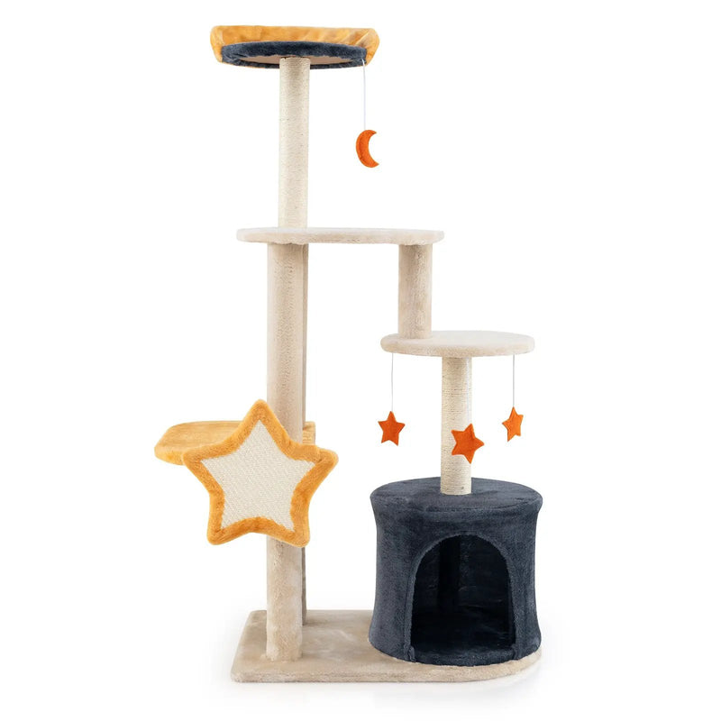 50 Inches Cute Cat Tree for Indoor Cats with Sisal Scratching Posts and Board by DirectDeals