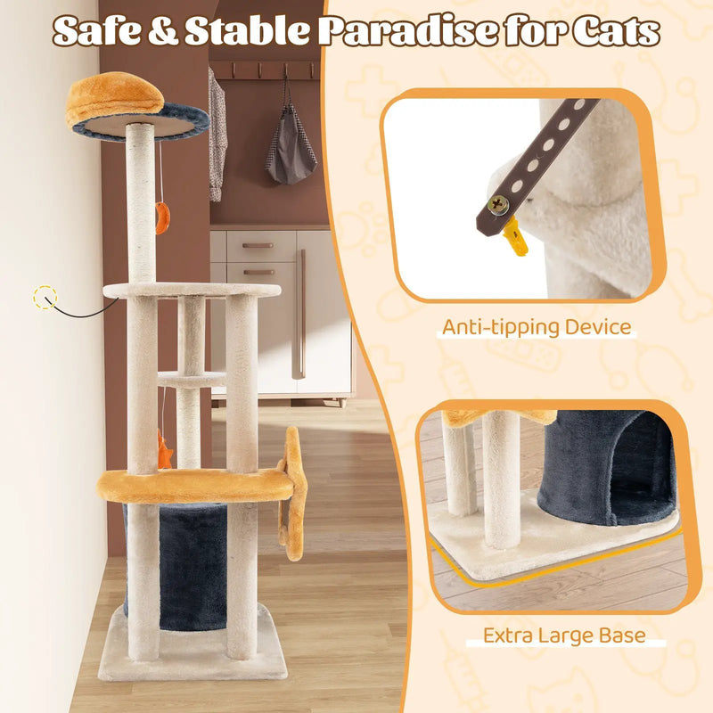 50 Inches Cute Cat Tree for Indoor Cats with Sisal Scratching Posts and Board by DirectDeals