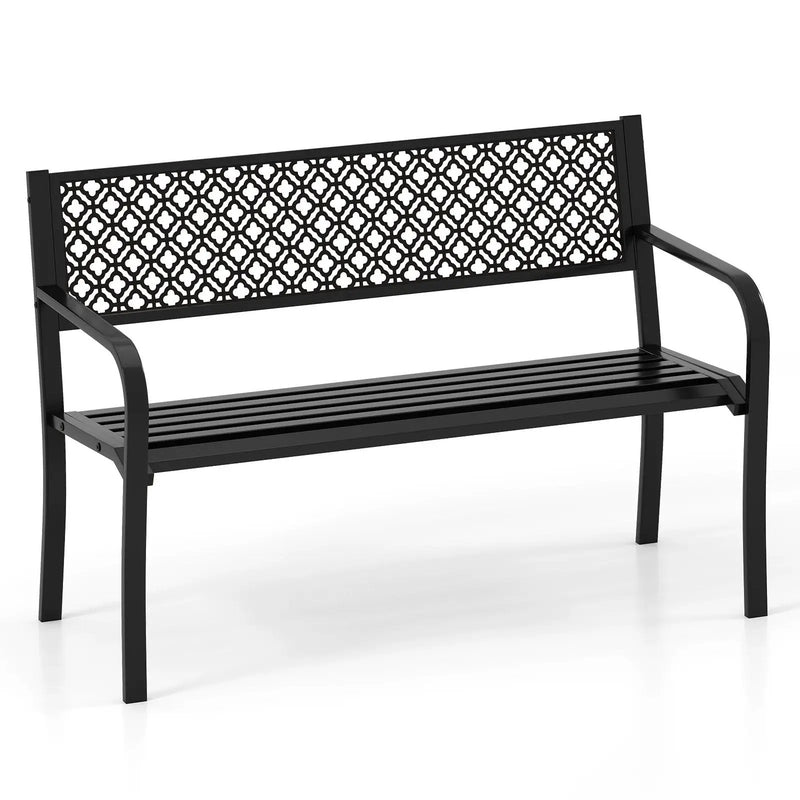 50 Inches Outdoor Garden Bench with Geometric Lattice Backrest and Slatted Seat by DirectDeals