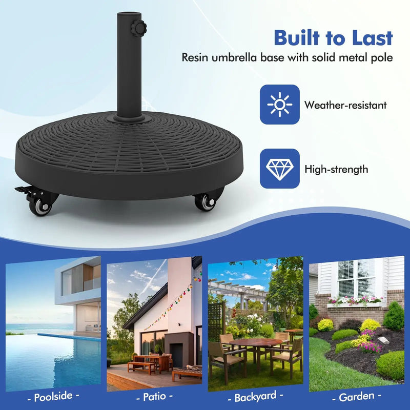 50 LBS Patio Wicker Style Resin Umbrella Base Stand Heavy Duty with Wheels by DirectDeals