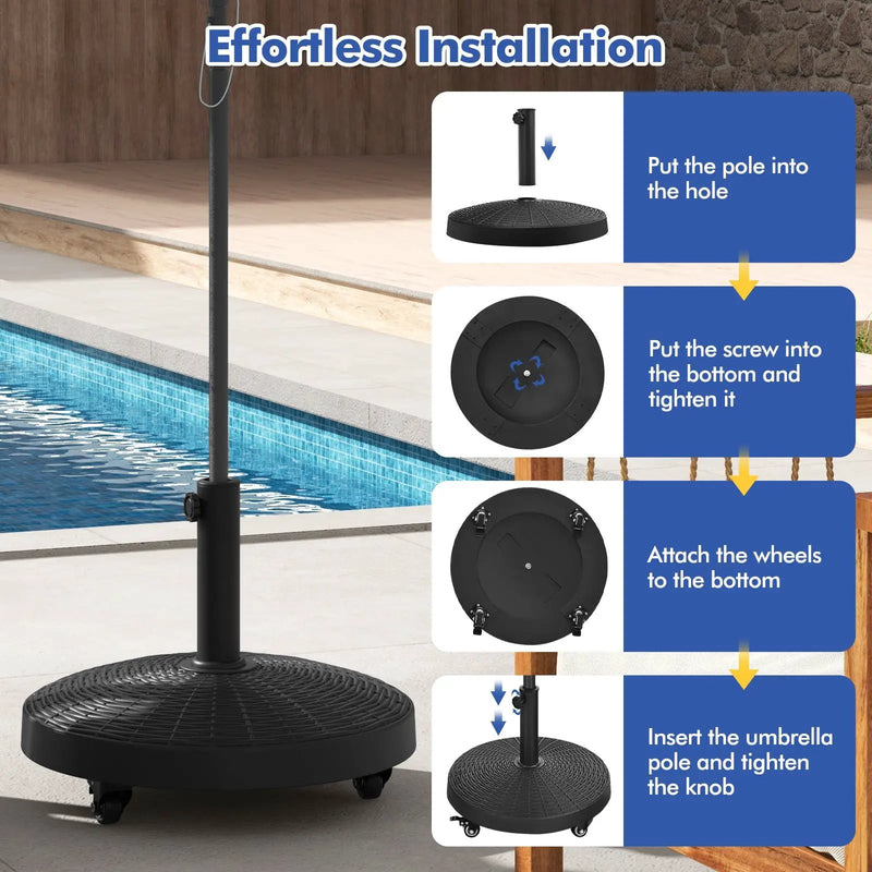 50 LBS Patio Wicker Style Resin Umbrella Base Stand Heavy Duty with Wheels by DirectDeals