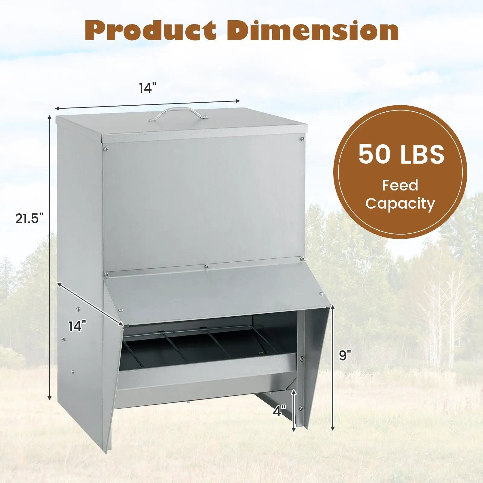 Wall Mount Galvanized Chicken Feeder 50 Pounds Capacity-Silver by DirectDeals