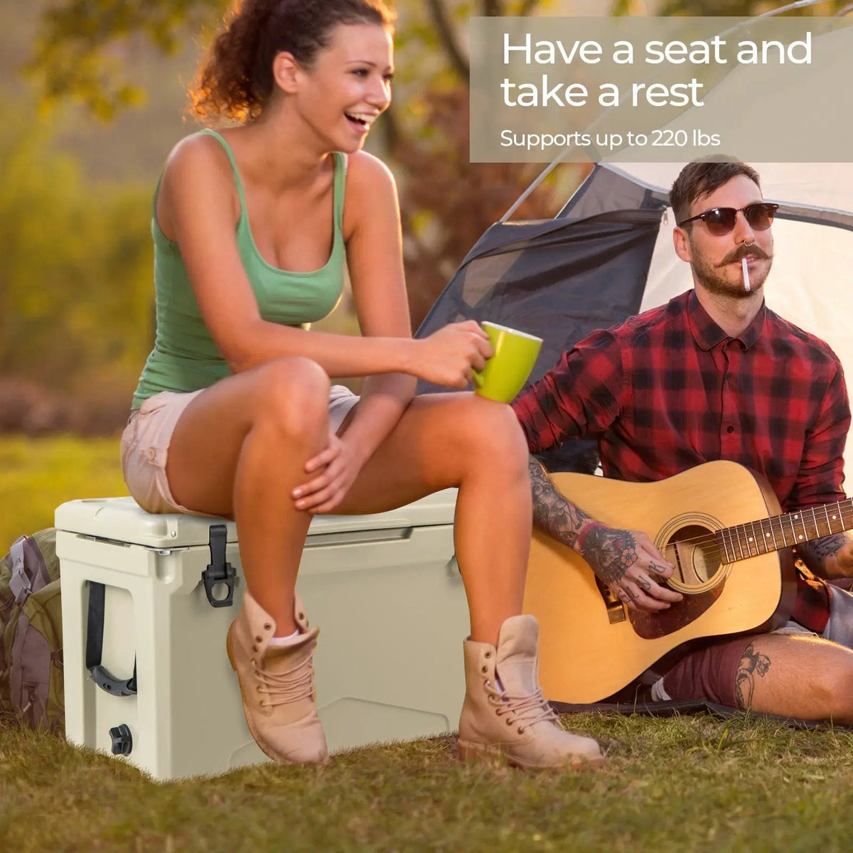 50 QT Rotomolded Cooler Insulated Portable Ice Chest with Integrated Cup Holders by DirectDeals