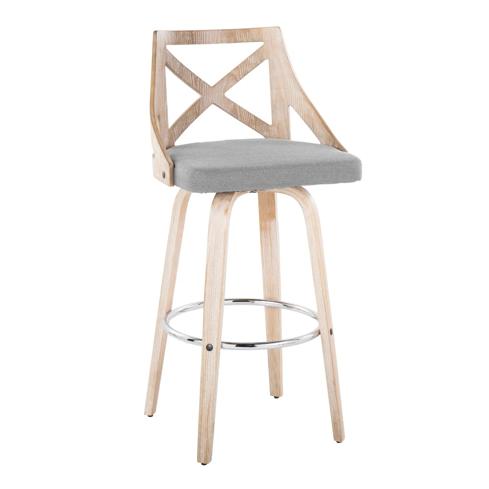 Charlotte - Farmhouse Fixed Height Bar Stool With Swivel And Round Footrest (Set of 2) by HouseOfZazla