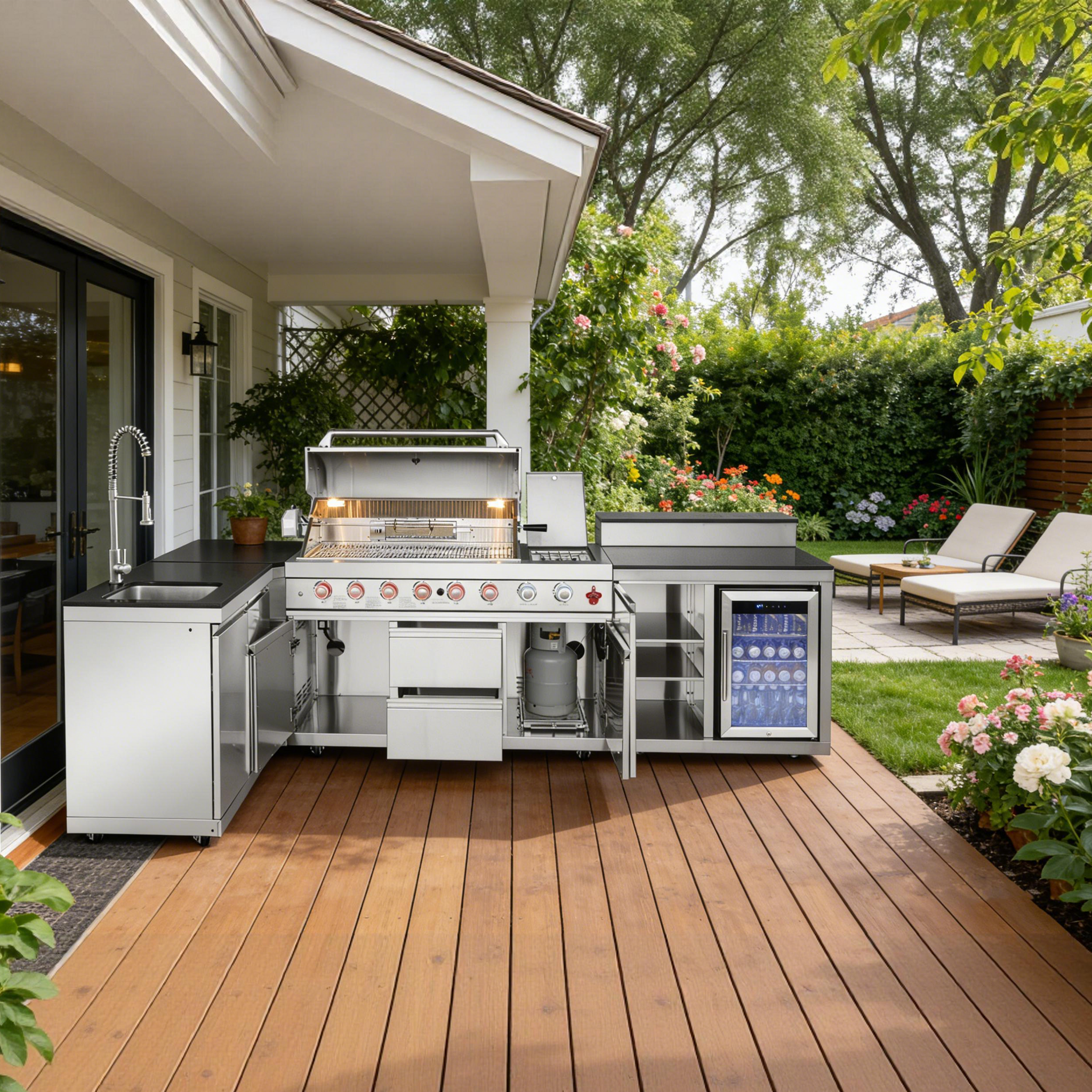 Outdoor Kitchen Island with 6+1 Burner Propane Gas BBQ Grill by HouseOfZazla
