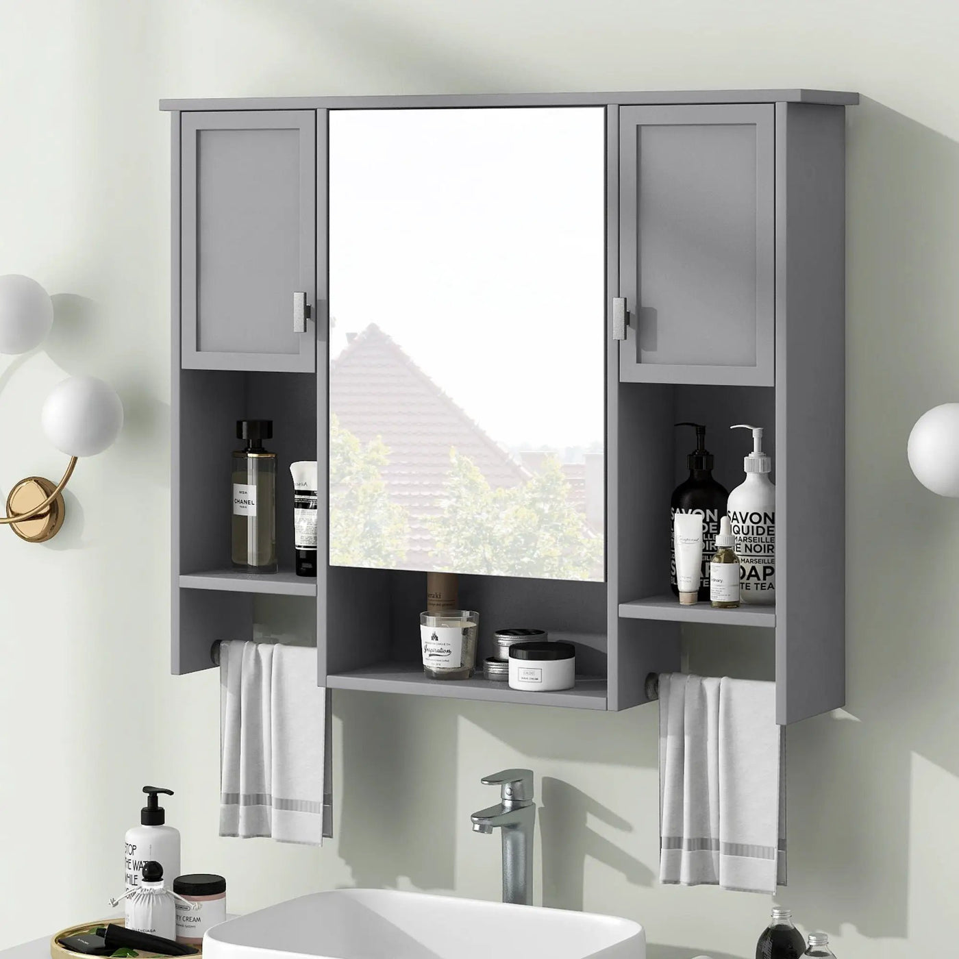 Wall Mounted Bathroom Storage Cabinet With Mirror, Medicine Cabinet With Towel Bar by Unique Piece Furniture
