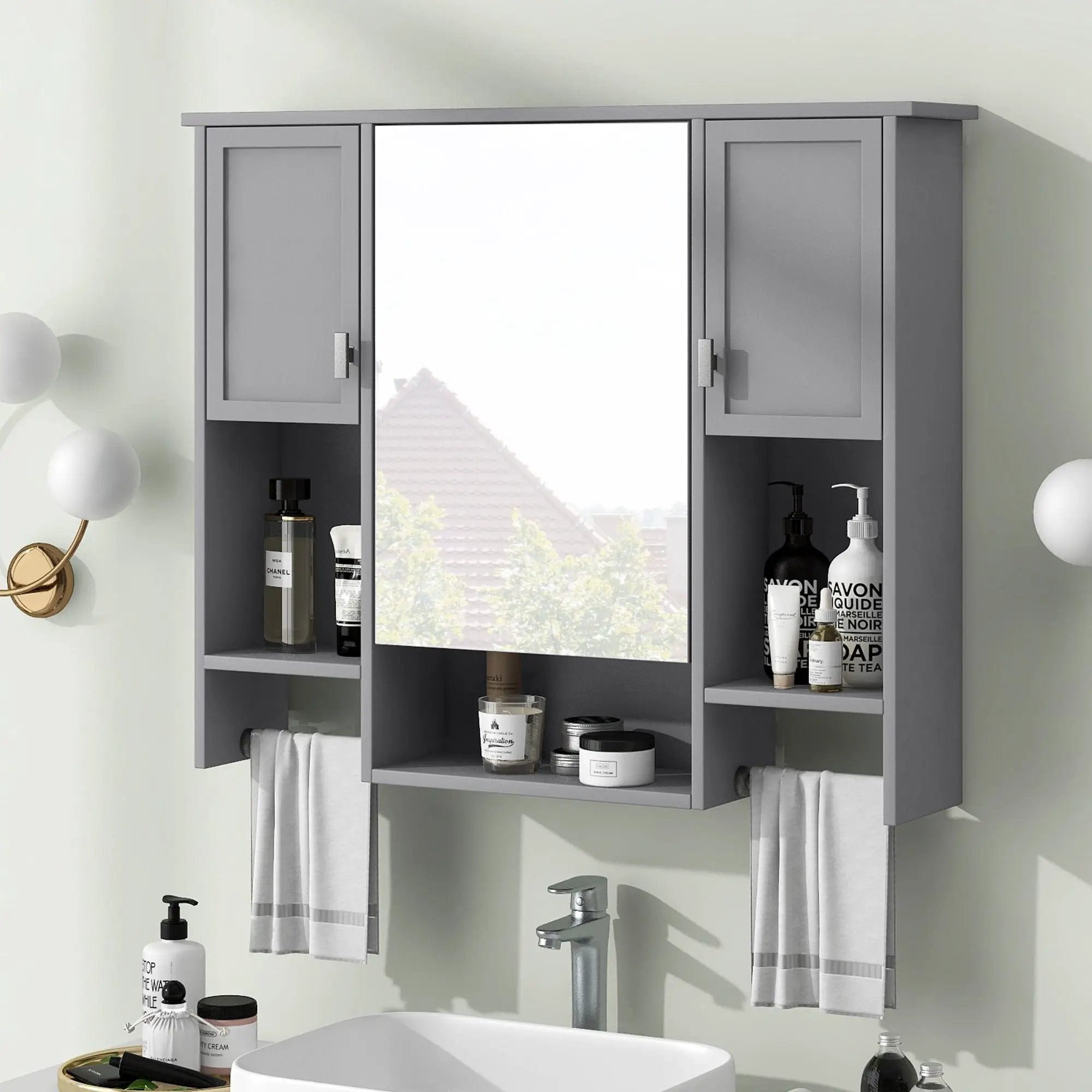 Wall Mounted Bathroom Storage Cabinet With Mirror, Medicine Cabinet With Towel Bar by HouseOfZazla