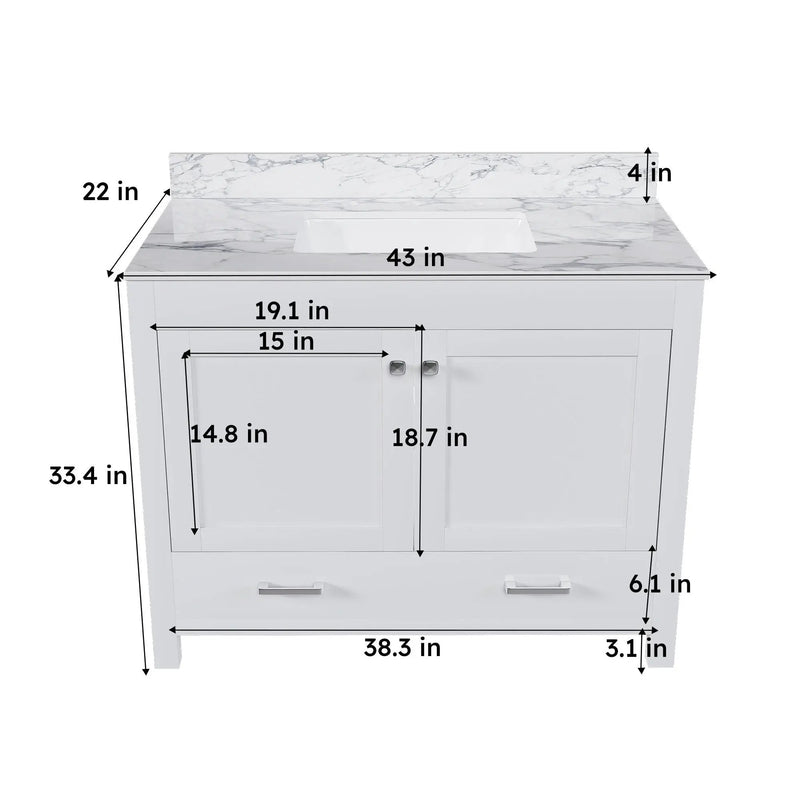 43" Bathroom Vanity Multi Functional Cabinet - White by Unique Piece Furniture