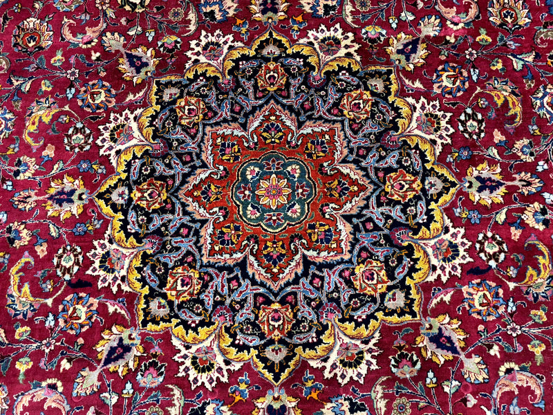 Red Persian Mashad Rug 10x13 - Floral Medallion Signed By Masterweaver by Jewel Rugs