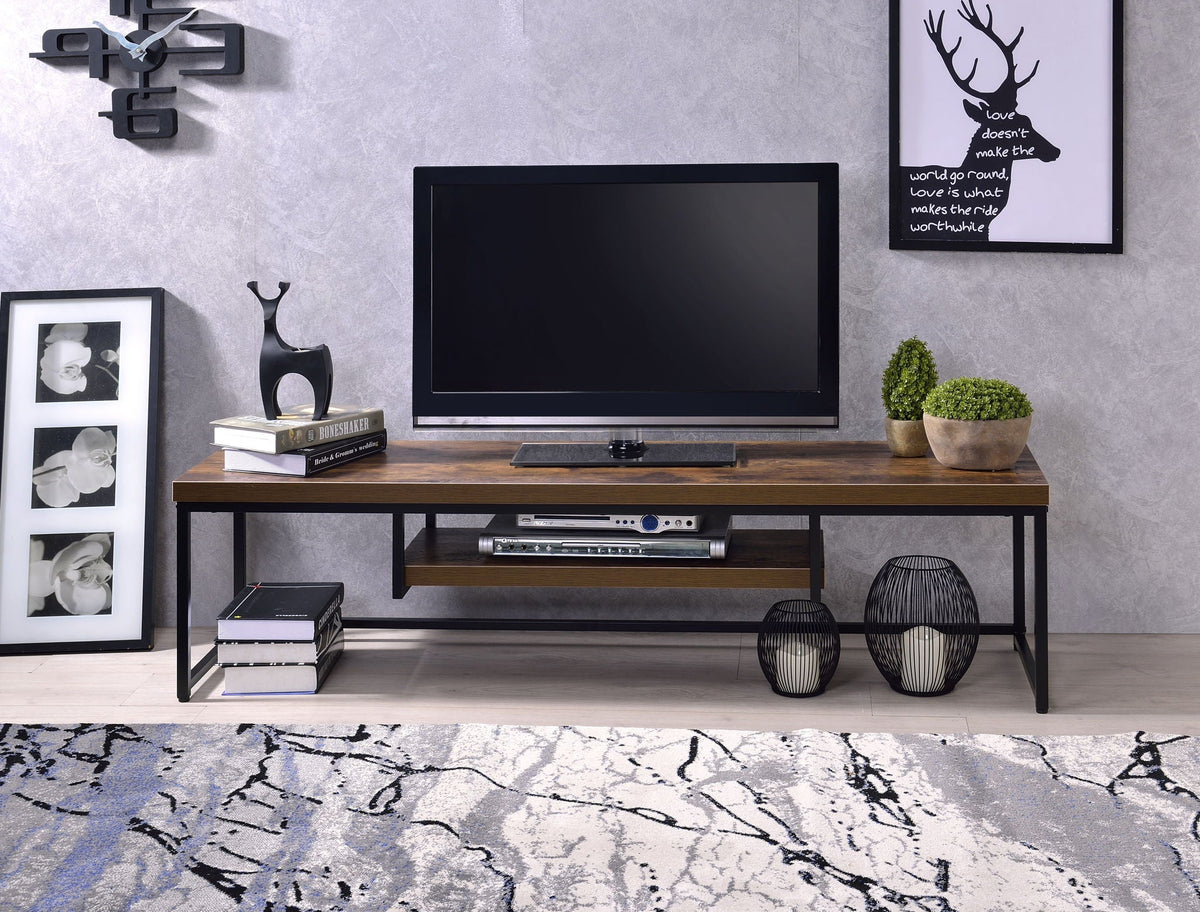 Compact TV Stand with Open Media Shelf - Light Brown or Dark Brown, photo 2 of 8