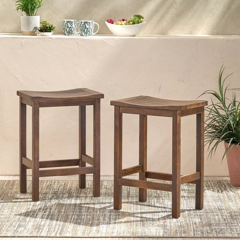 Outdoor Acacia Wood Counter Height Barstool Set of 2 by HouseOfZazla