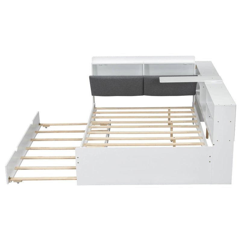 Platform Bed With Trundle, Shelves, And Storage Headboard by HouseOfZazla