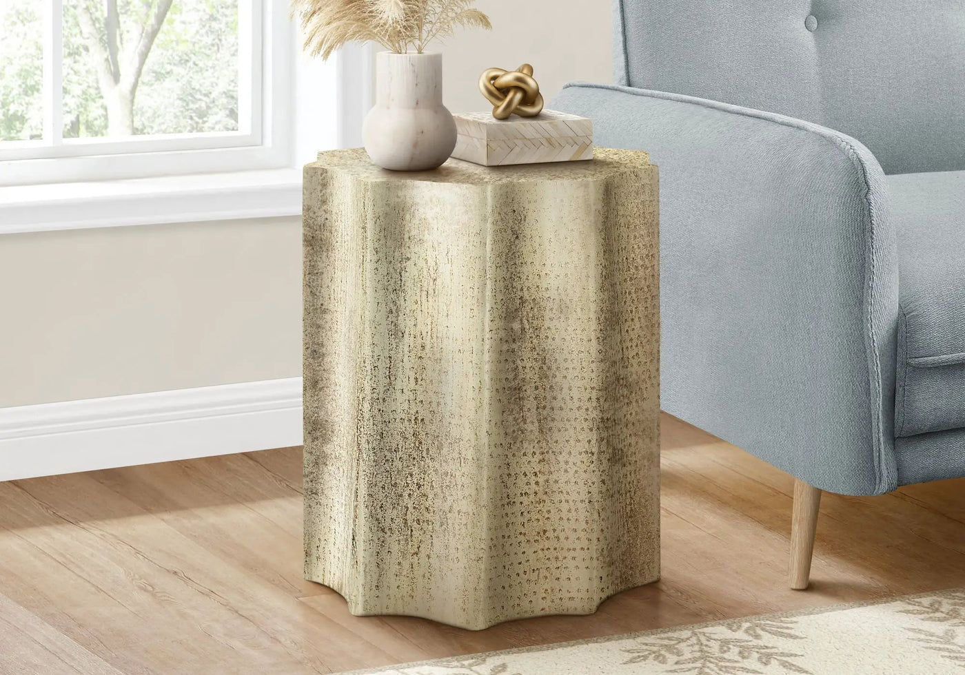Drum Accent Side Table, Stylish Scalloped Design by HouseOfZazla