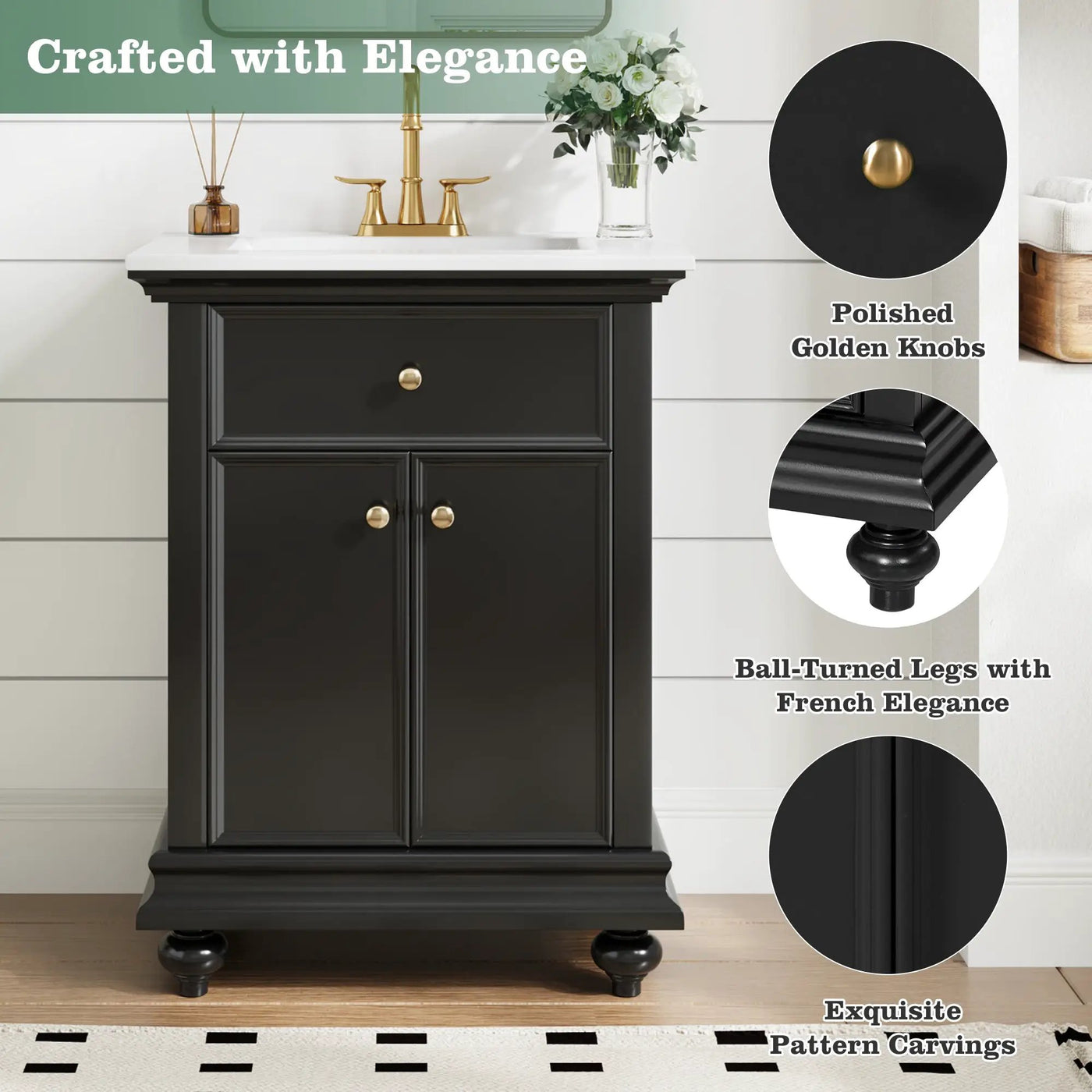 24" Modern Bathroom Vanity with Tip-Out Drawer & Soft-Close Hinges by HouseOfZazla