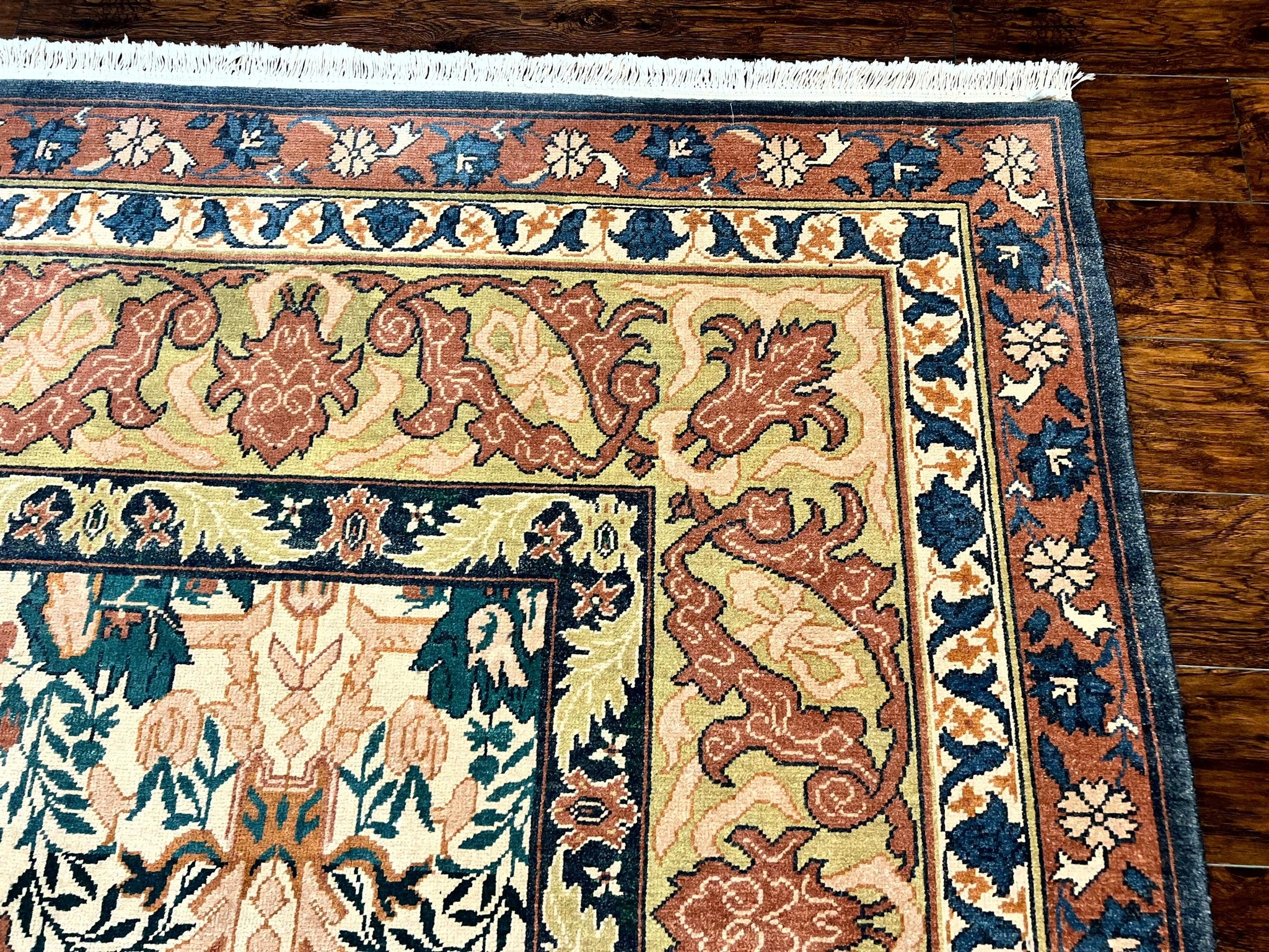 10x13 Wool Rug, Floral Pattern, Birds, Handmade Vintage Carpet, Couristan Rug, Beige by Jewel Rugs