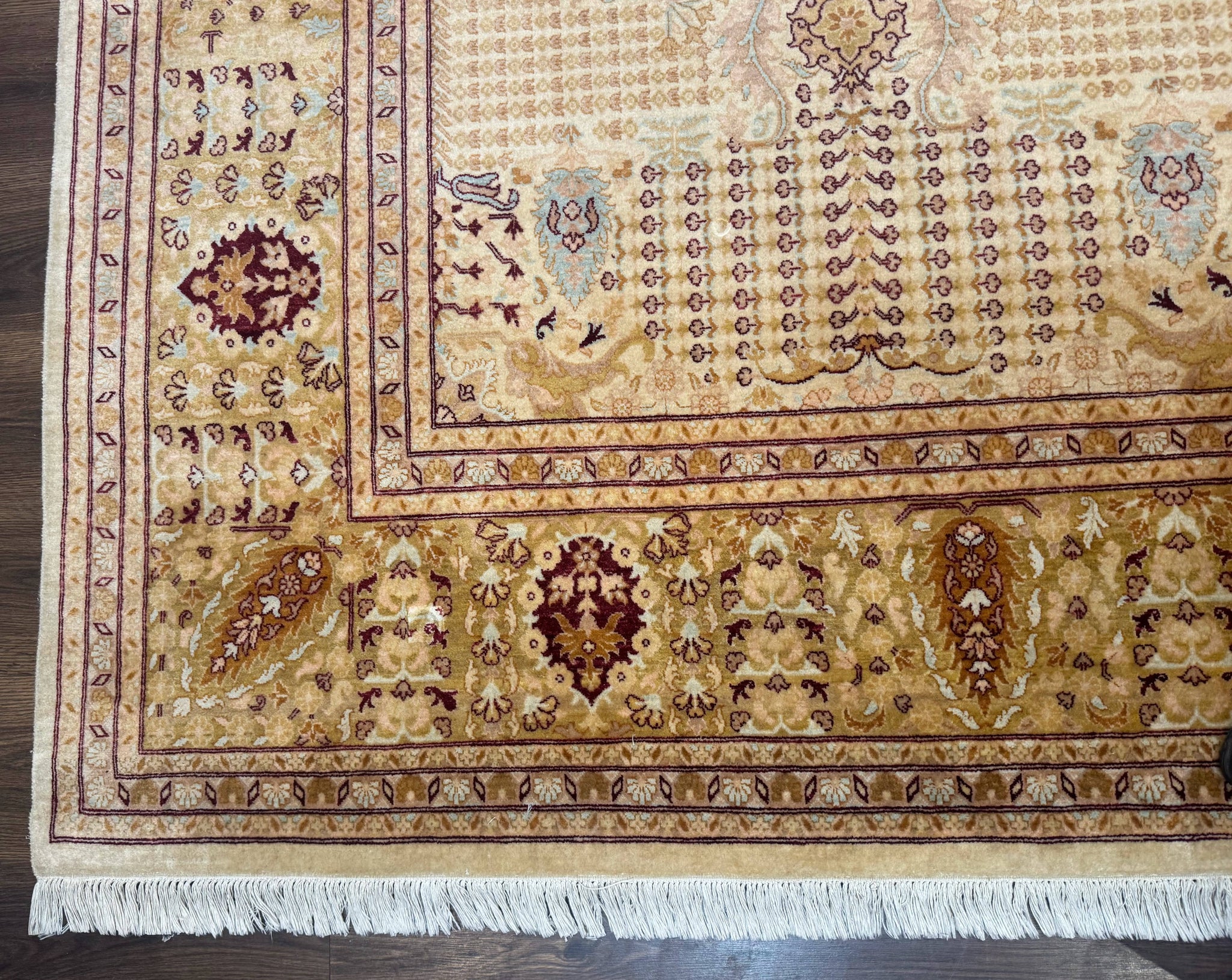 Pakistani Carpet 9x12, Finely Hand Knotted 270 KPSI, Cream, Allover Pattern by Jewel Rugs