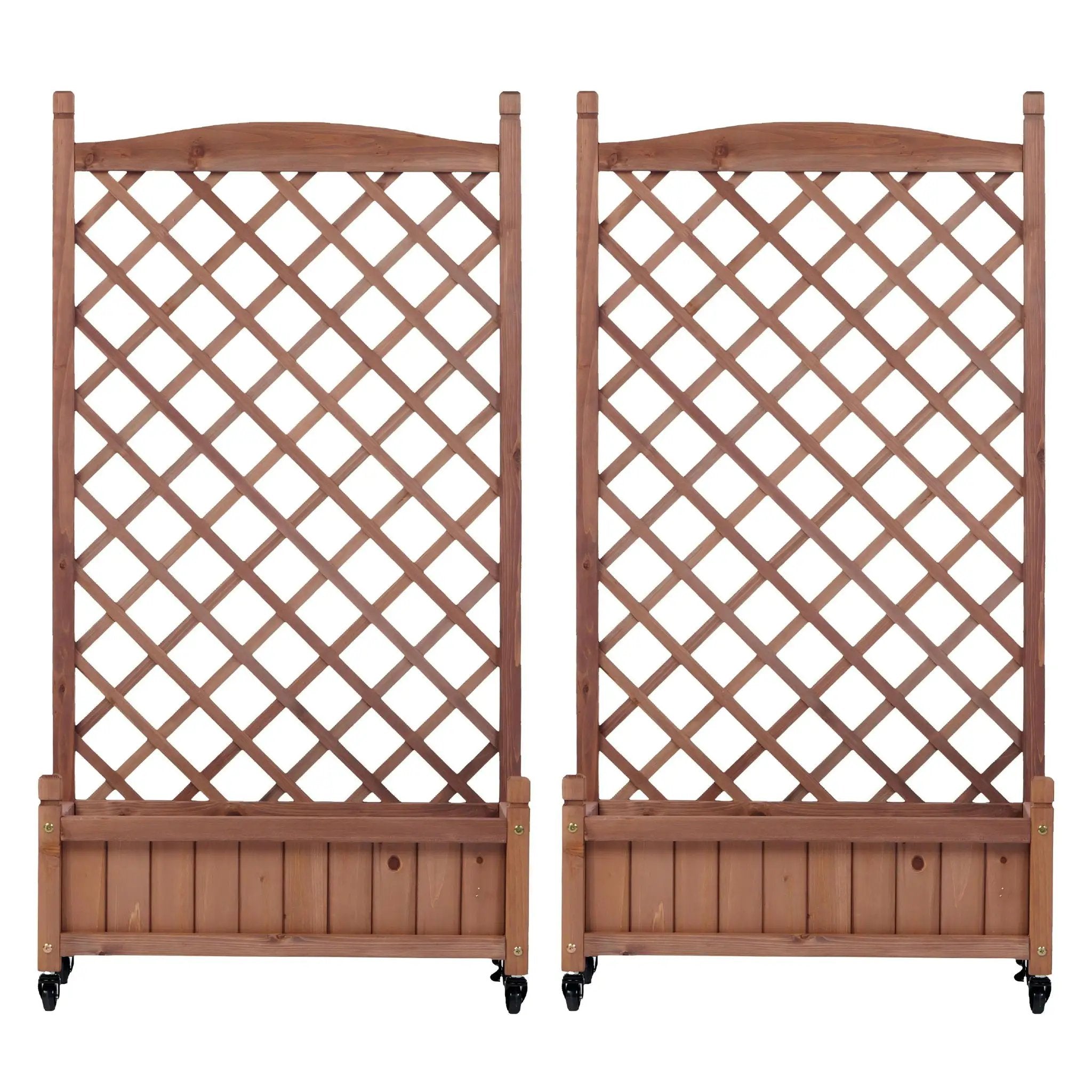 Raised Garden Bed With Trellis 2 Pack, Outdoor Planter Box & Plant Stand With Climbing Racks - Brown by Unique Piece Furniture