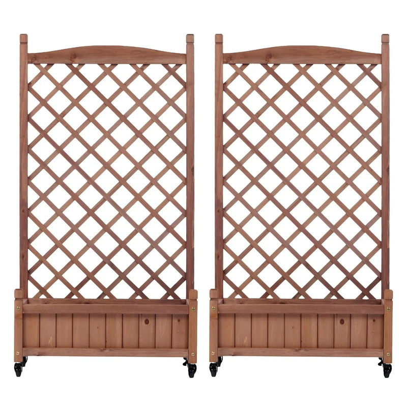 Raised Garden Bed With Trellis 2 Pack, Outdoor Planter Box & Plant Stand With Climbing Racks - Brown by Unique Piece Furniture