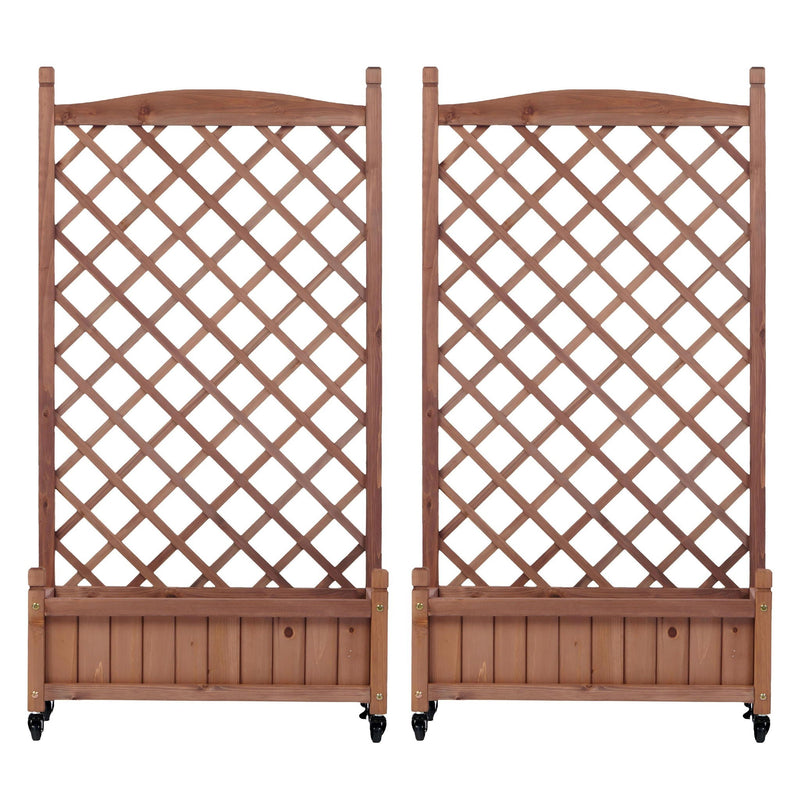 Raised Garden Bed with Trellis 2 Pack – Solid Wood Planter & Plant Stand, Brown