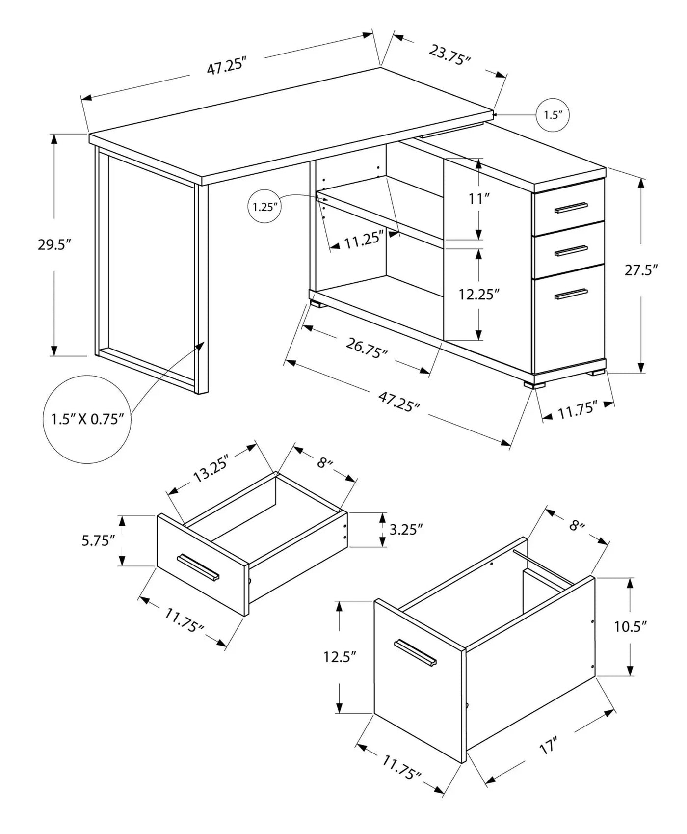 L-Shape Computer Desk with Storage Drawers by HouseOfZazla