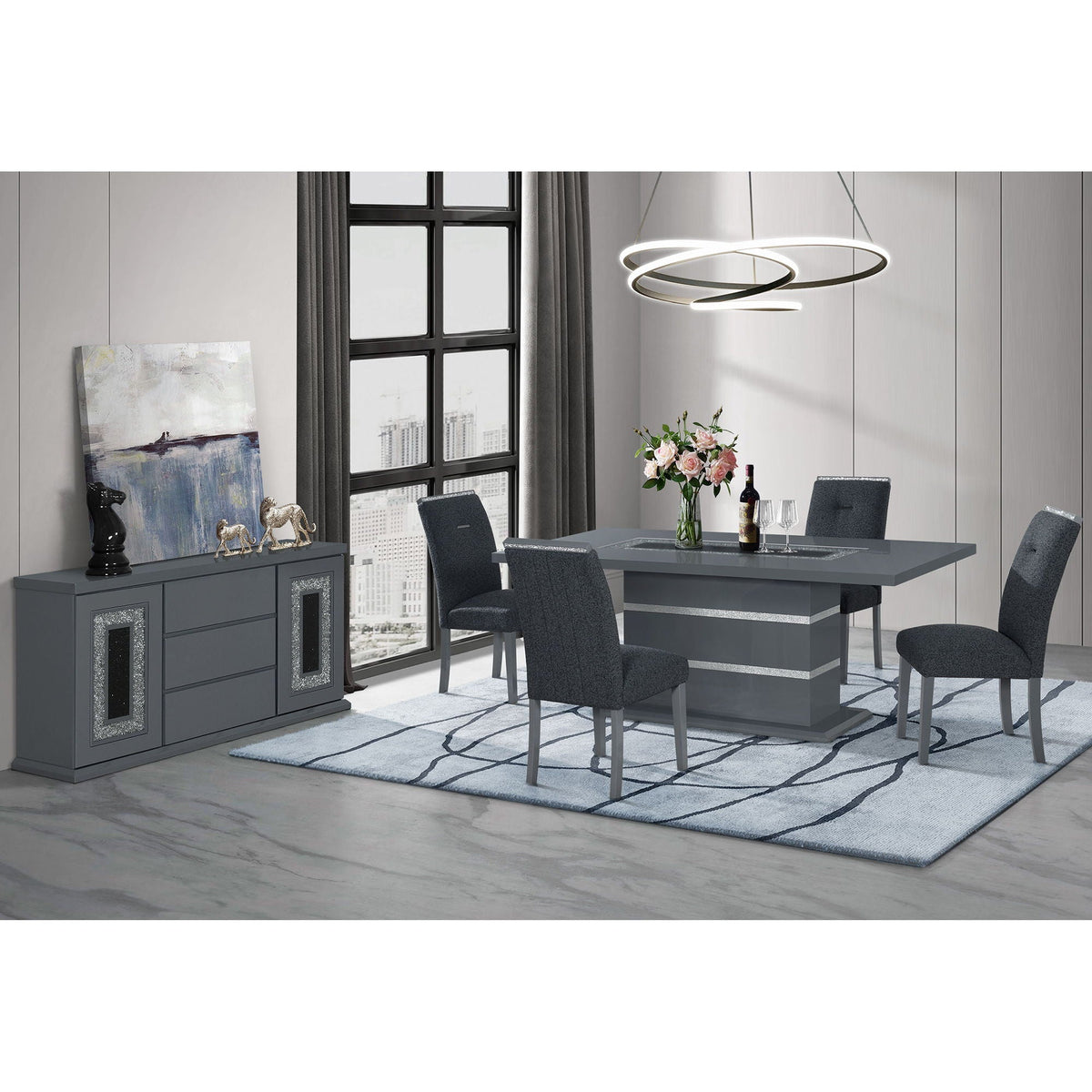 Ariya Dining Table with High Gloss Finish - Dark Gray or White, photo 6 of 11