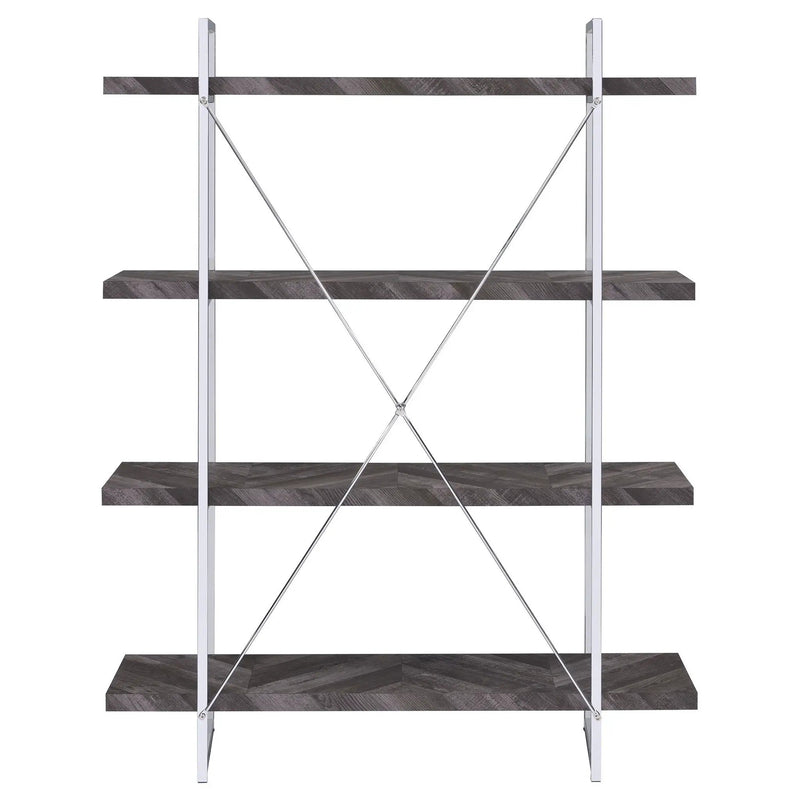 Grimma 63-inch 4-shelf Bookshelf Rustic Grey and Chrome by Unique Piece Furniture