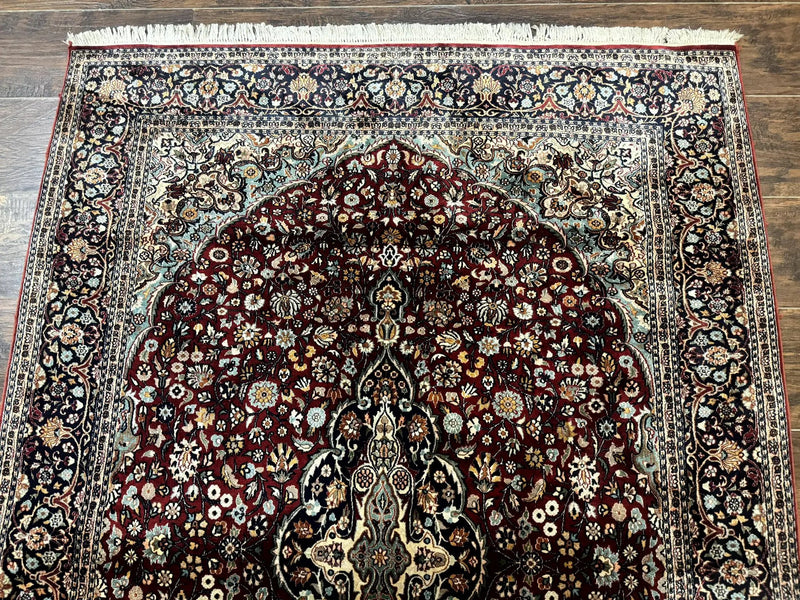 4x6 Silk Rug, Very Fine 650 KPSI, Silk Persian Carpet, Red, Floral Medallion, Sino Persian by Jewel Rugs