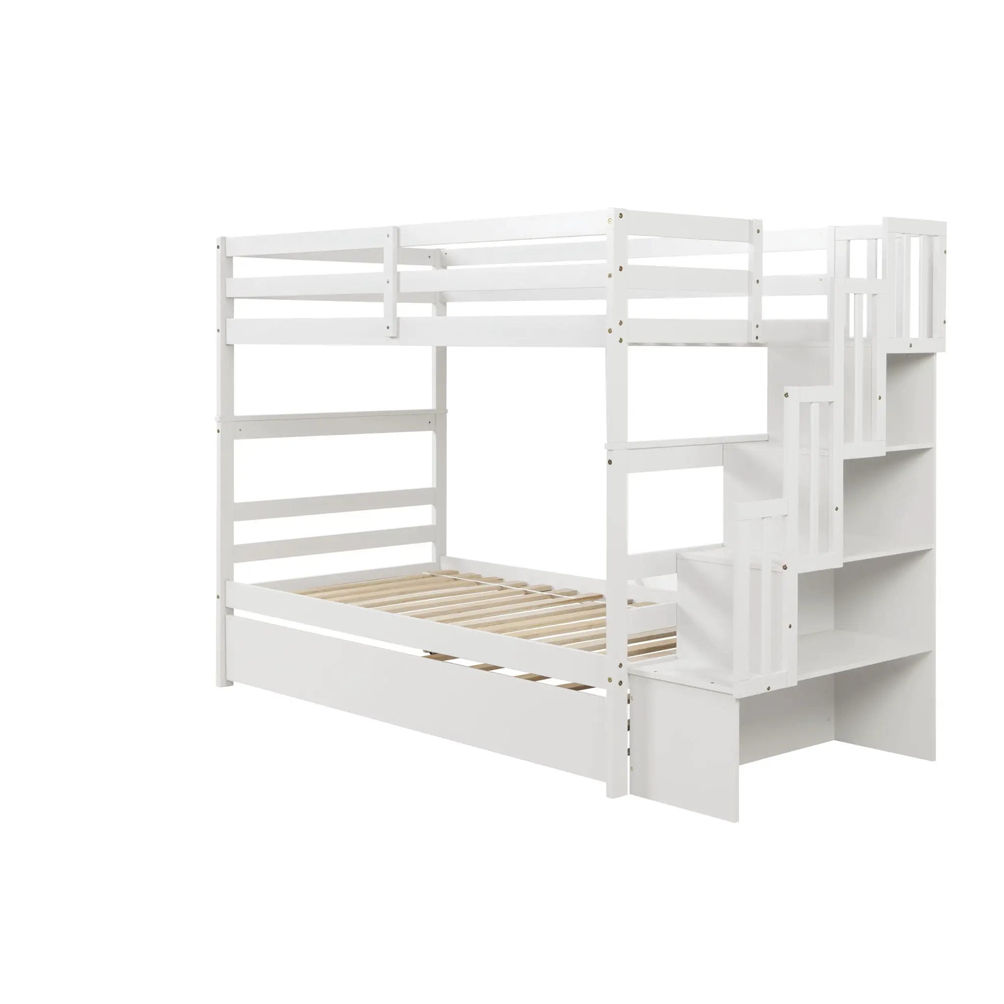 Twin Over Twin Bunk Beds With Twin Trundle And Stairway Storage Function by HouseOfZazla