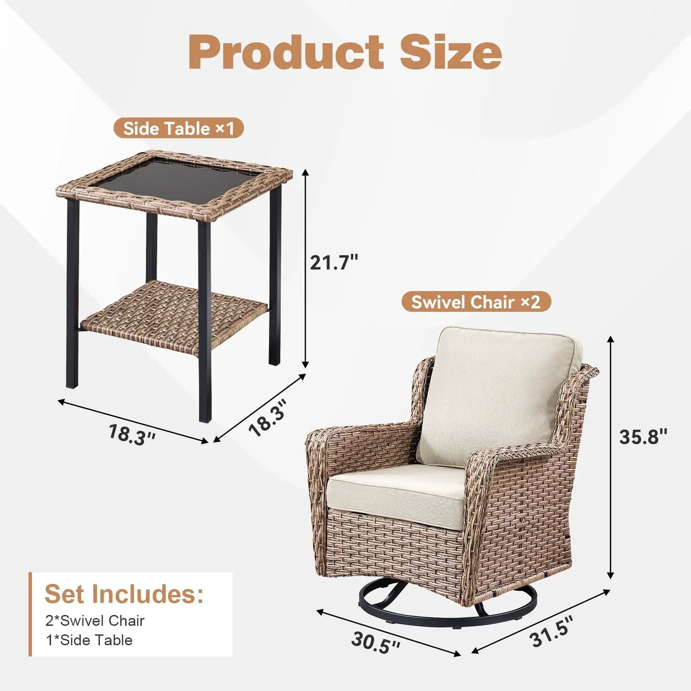 2-Person Outdoor Wicker Swivel Rocker Seating Group by HouseOfZazla