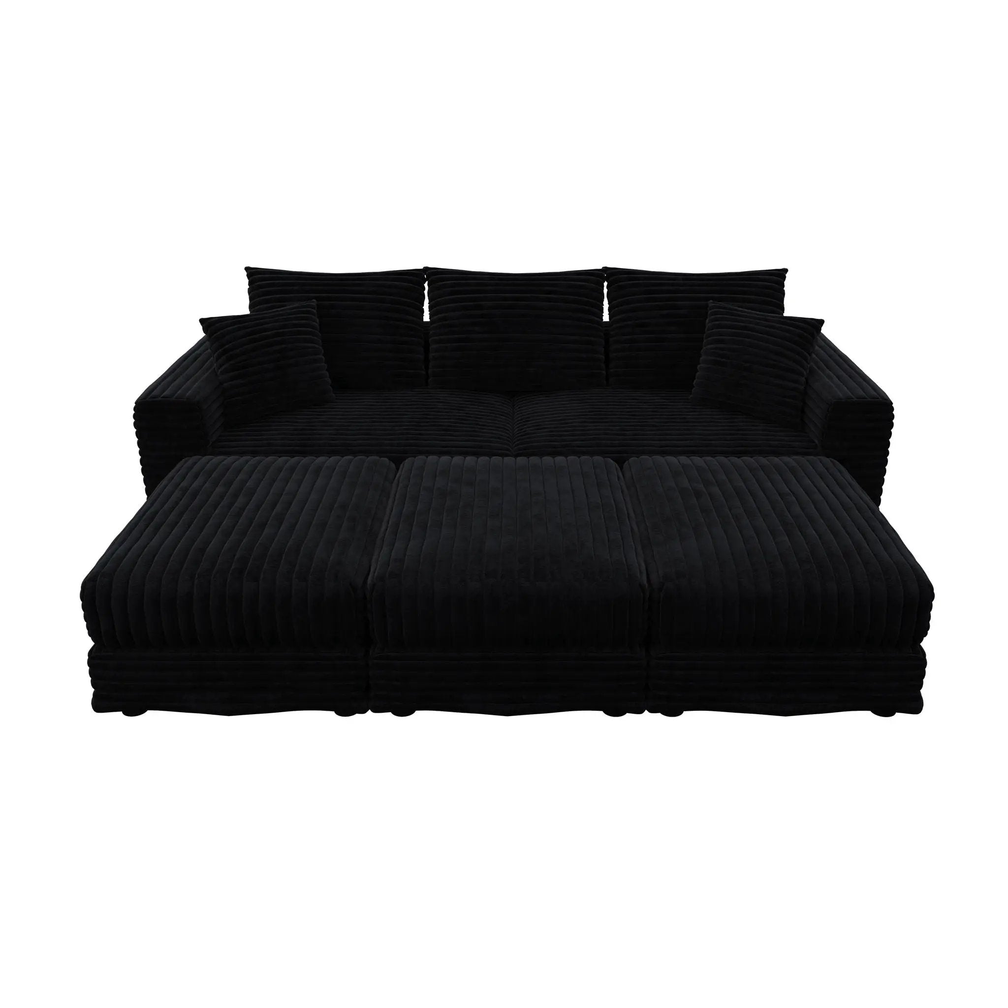 Deep Seat Convertible Sofa With Soft Pillows And Ottomans