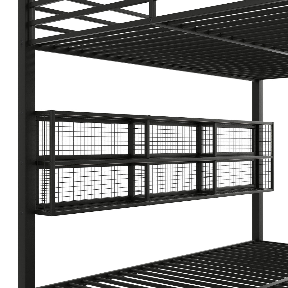 Queen Over Queen Bunk Bed with Storage Cabinets and LED - Black, photo 6 of 12