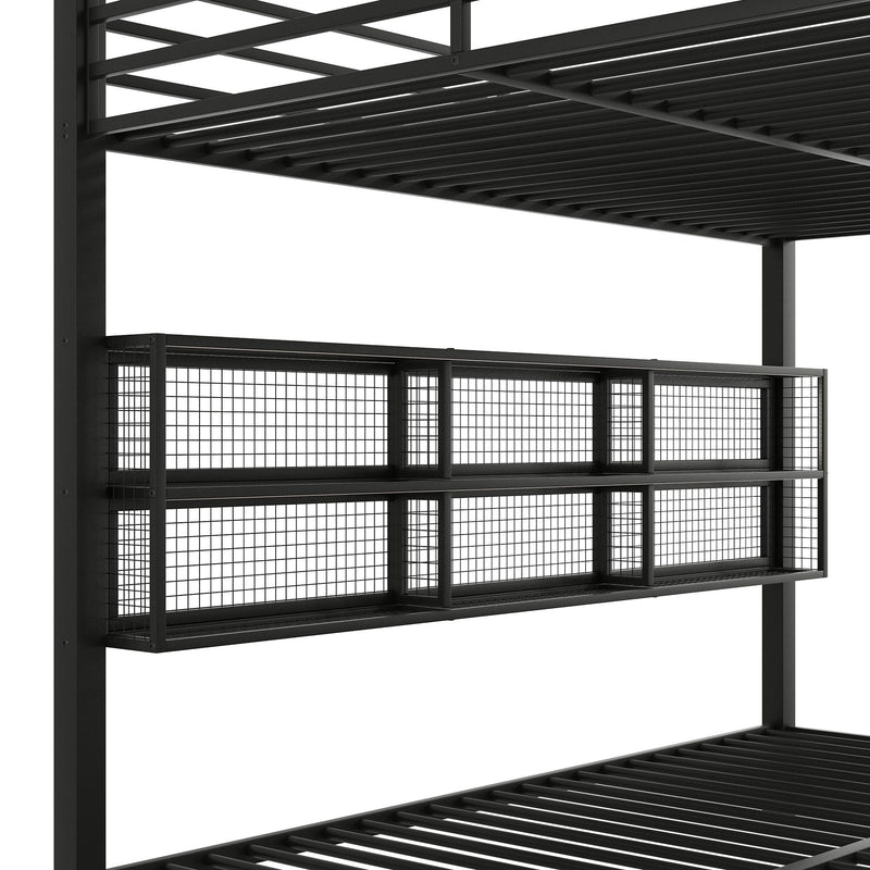 Queen Over Queen Bunk Bed with Storage Cabinets and LED - Black, photo 6 of 12