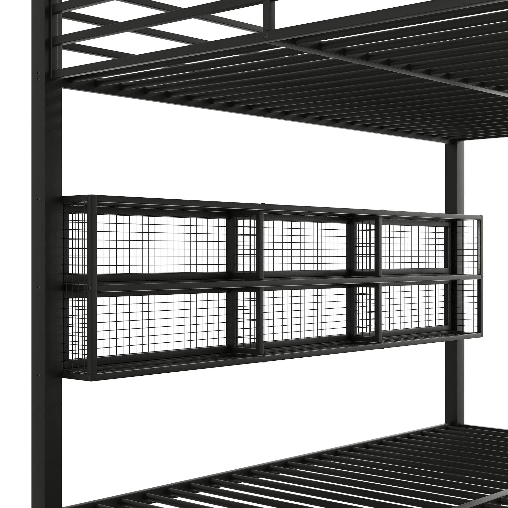 Queen Over Queen Bunk Bed With Storage Cabinets And LED Sturdy Frame, 6 Storage Units, Adjustable LED Lights - Black by HouseOfZazla