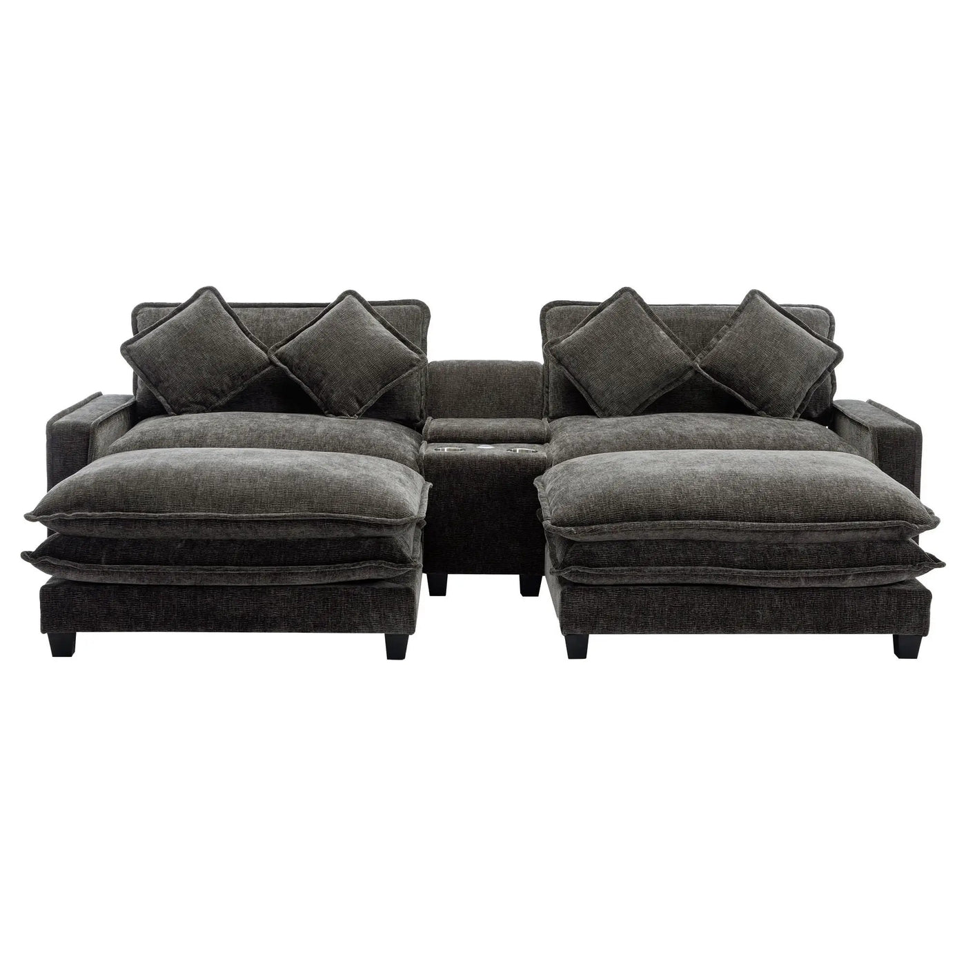 Modern Sectional Sofa With Removable Ottomans, USB Ports by HouseOfZazla