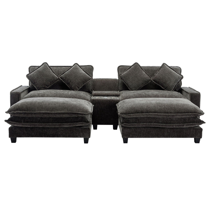 Modern Sectional Sofa With Removable Ottomans, USB Ports by HouseOfZazla