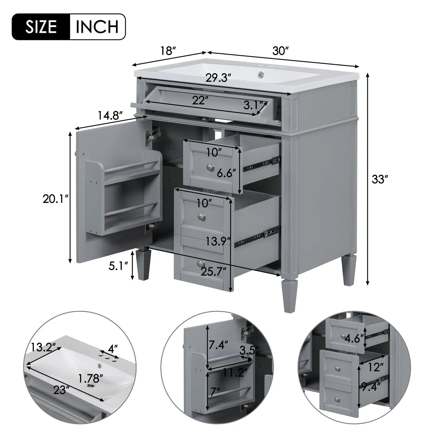 Bathroom Vanity With Top Sink, 2 Doors And 3 Drawers, Freestanding Set With Mirror Cabinet by HouseOfZazla
