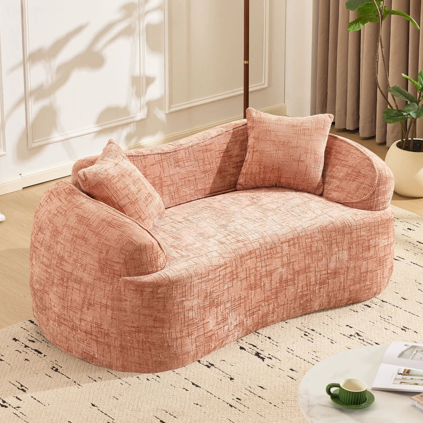 Curved 2 Person Compress Sofa With Armrests, Includes Pillows by HouseOfZazla