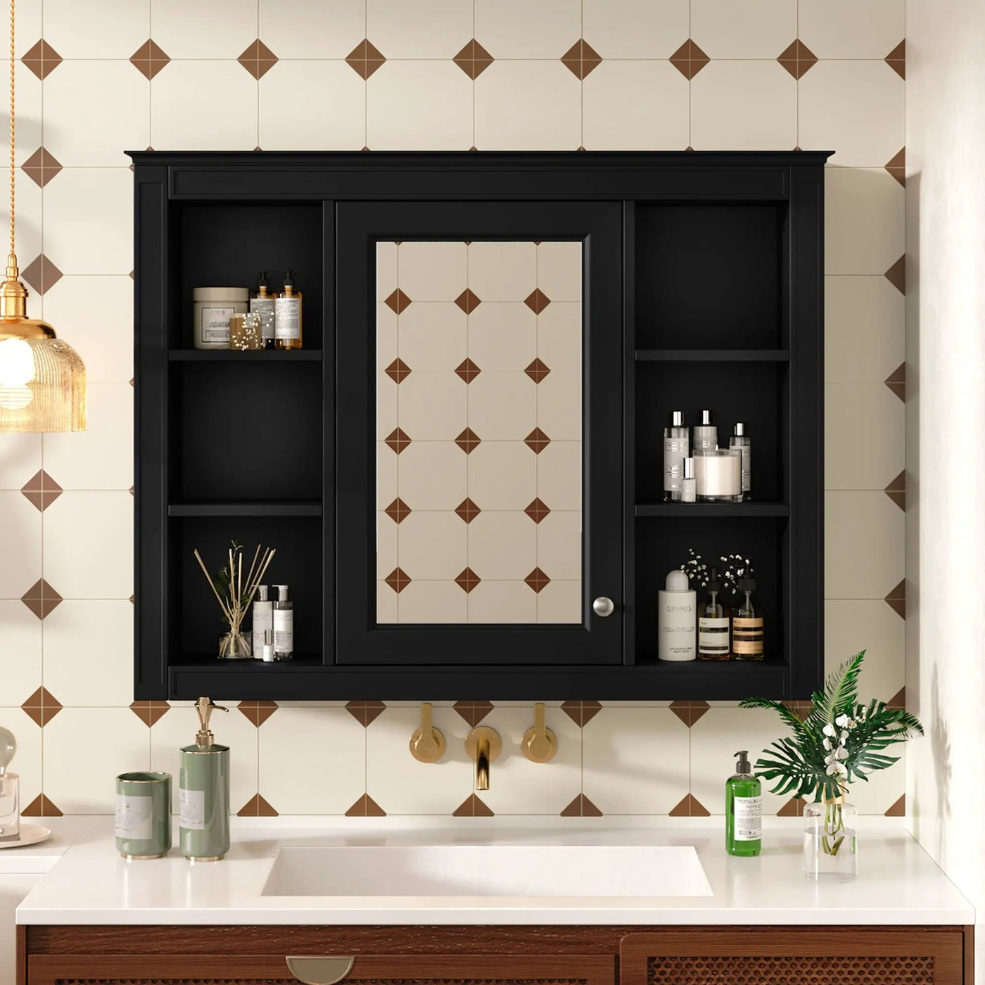 Wall Mounted Medicine Cabinet With Mirror, Storage Cabinet Featuring 6 Open Shelves And Adjustable Interior by Unique Piece Furniture