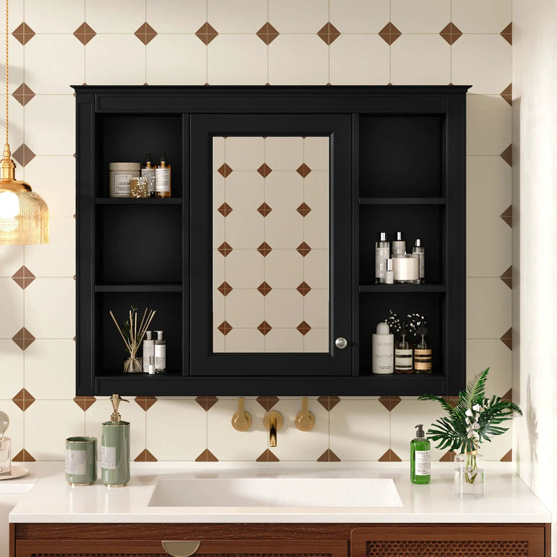 Wall Mounted Medicine Cabinet With Mirror, Storage Cabinet Featuring 6 Open Shelves And Adjustable Interior by Unique Piece Furniture