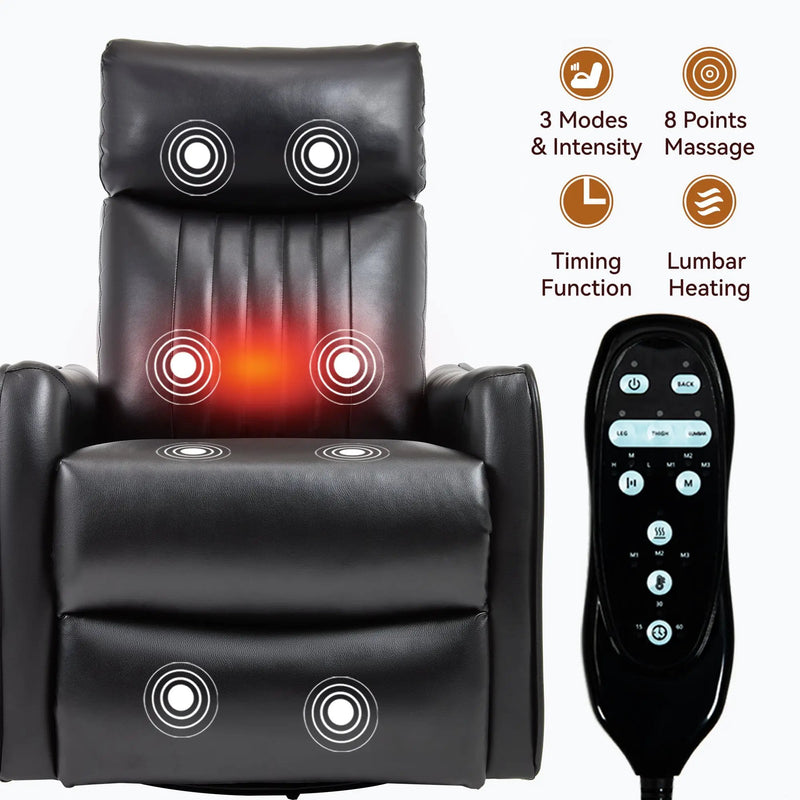 Black Faux Leather Heat Massage Manual Recliner Chair by HouseOfZazla