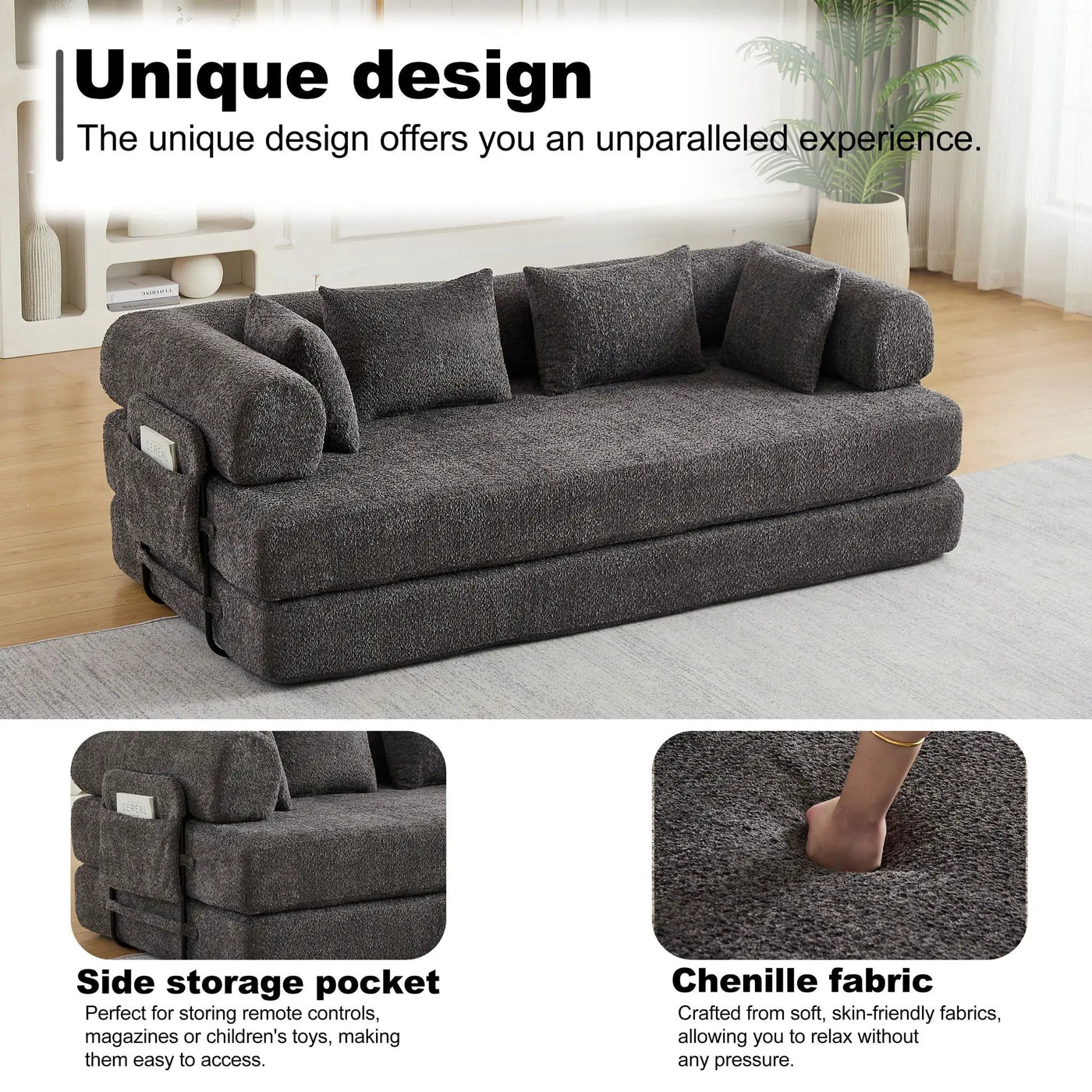 Convertible Sleeper Sofa Bed With Cylindrical Pillow by HouseOfZazla