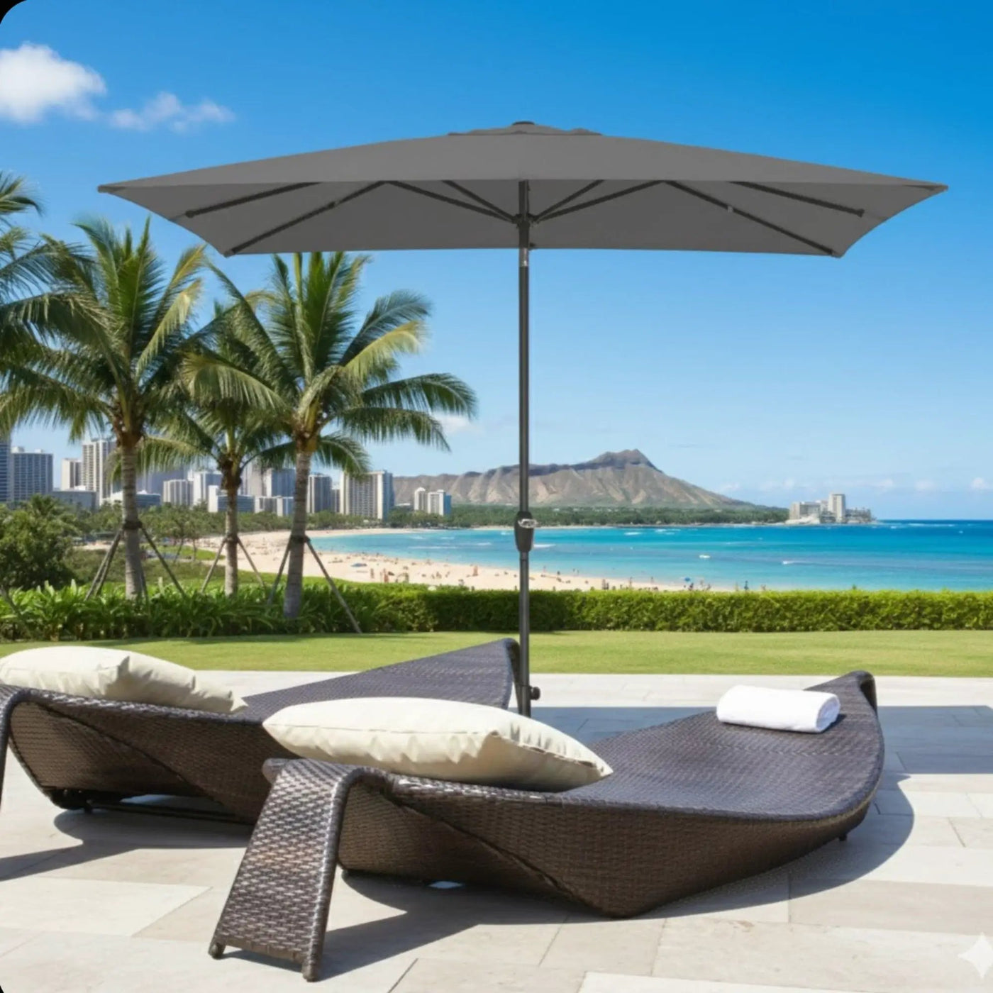 Rectangular Patio Umbrella With Crank Tilt, Polyester UV-Resistant Canopy by HouseOfZazla