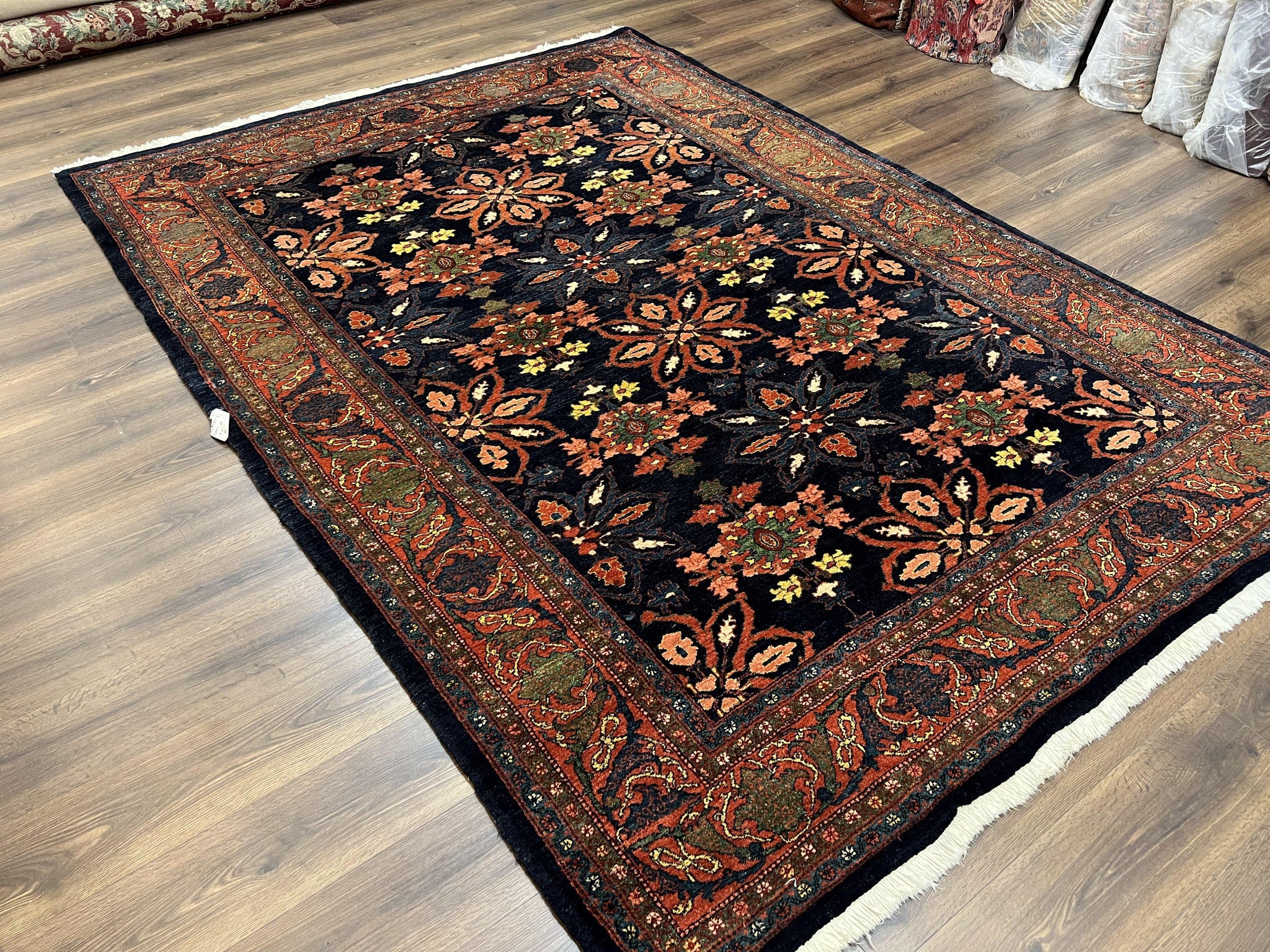 Wonderful Persian Rug 7x10, Navy Blue and Red, Allover Floral Pattern, Bidjar Carpet, Authentic Oriental Rug 7 x 10, Wool Hand Knotted Rug by Jewel Rugs