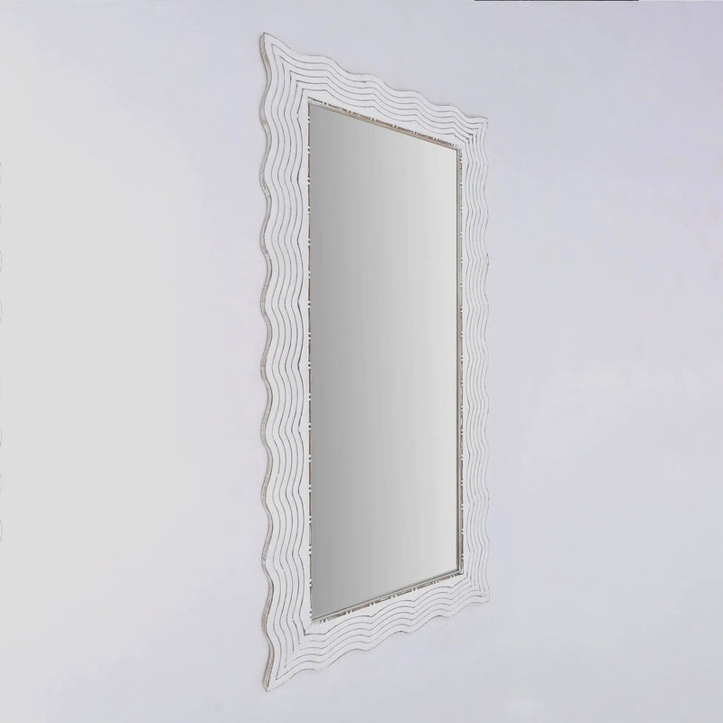 Handcarved Wave Design Rectangle Mirror Accent Enhancing Space - Antique White by HouseOfZazla