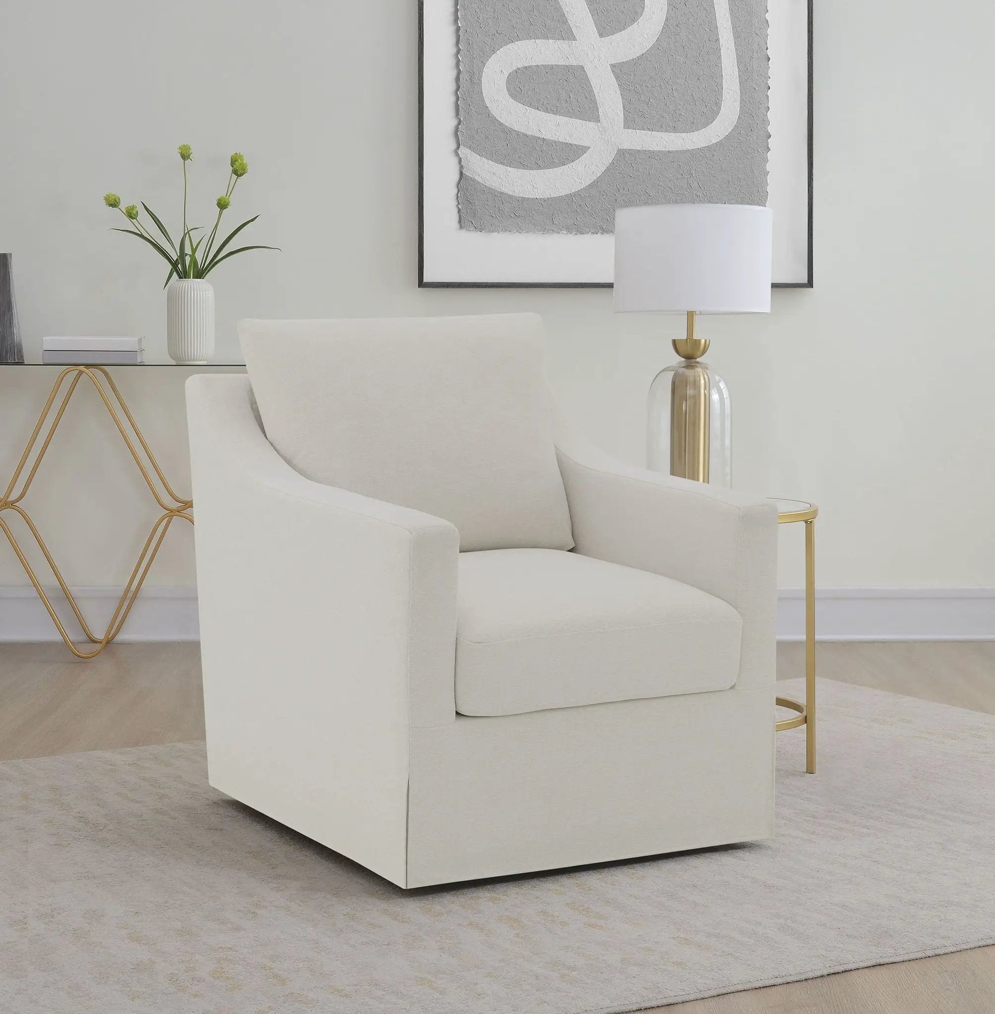 Winter Upholstered Sloped Arm Accent Swivel Chair Beige by Unique Piece Furniture