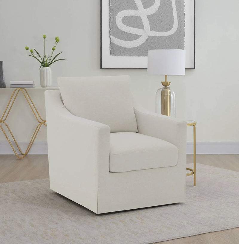 Winter Upholstered Sloped Arm Accent Swivel Chair Beige by Unique Piece Furniture