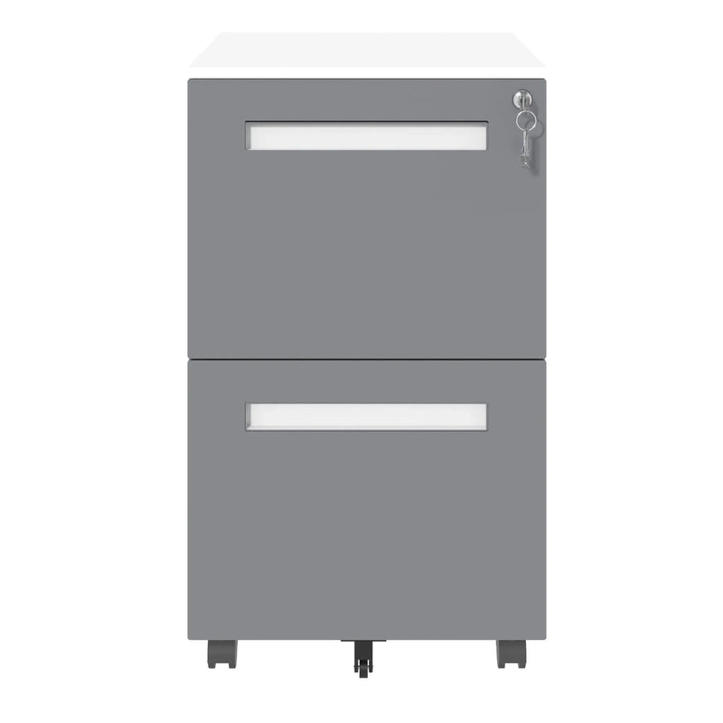 2-Drawer Mobile File Cabinet With Lock,On 360° Wheels, Holds A4/Letter/Legal Files - White by HouseOfZazla