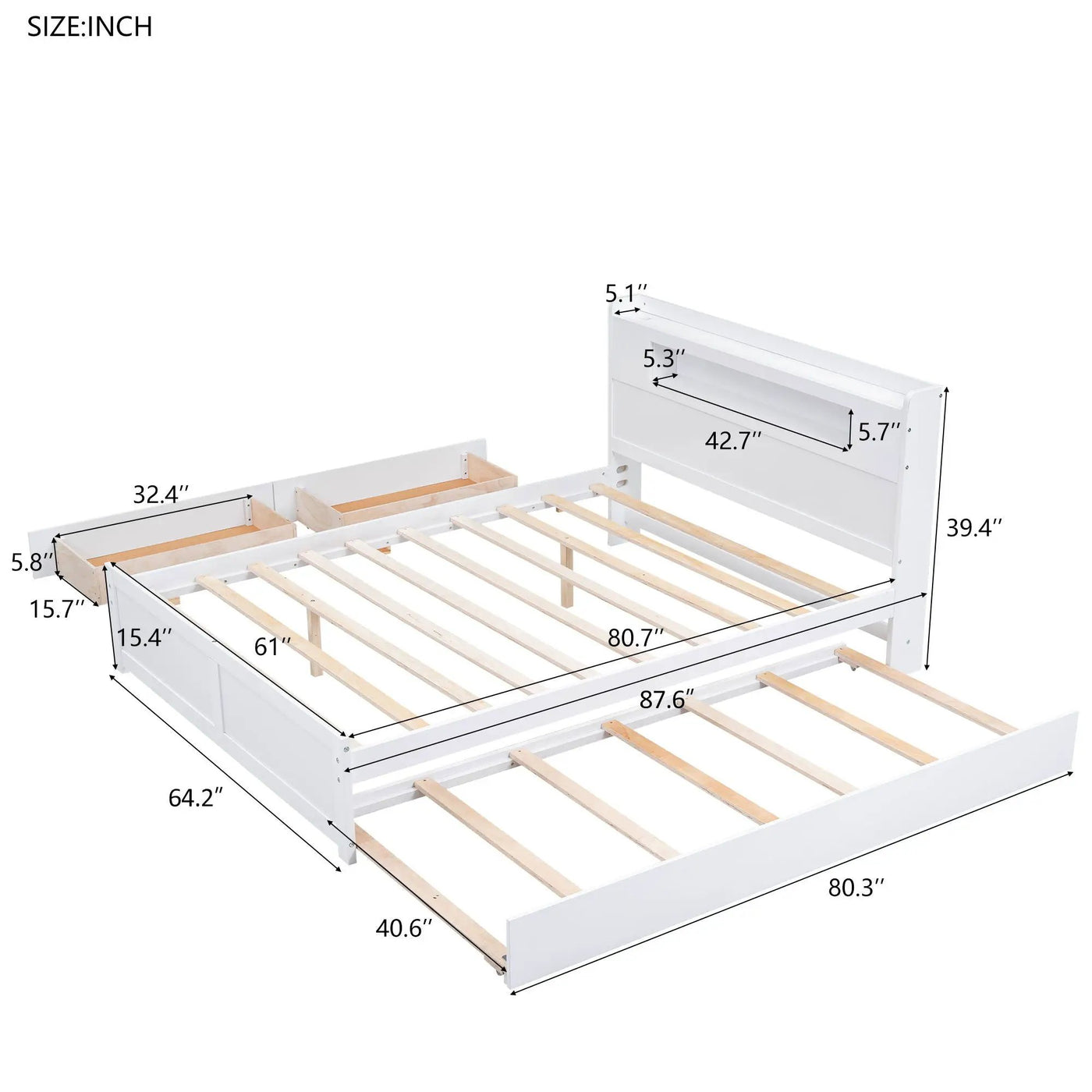 Storage Platform Bed With LED Lights, 2 Drawers And Trundle by Unique Piece Furniture